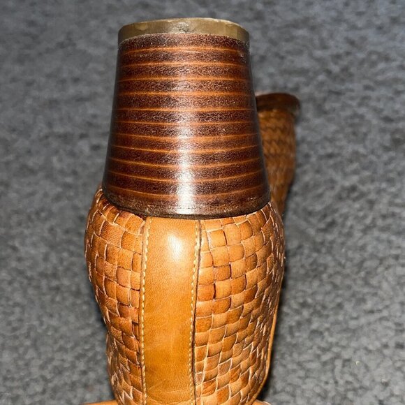 DUCCIO DEL DUCA Milano Cognac Woven Leather Ankle Boot Booties EU35 = US 4.5 - Picture 9 of 10